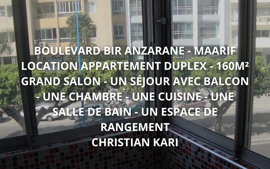 Maarif – Boulevard Bir Anzarane À louer : Duplex 160 m² spacieux et lumineux
