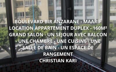 Maarif – Boulevard Bir Anzarane À louer : Duplex 160 m² spacieux et lumineux